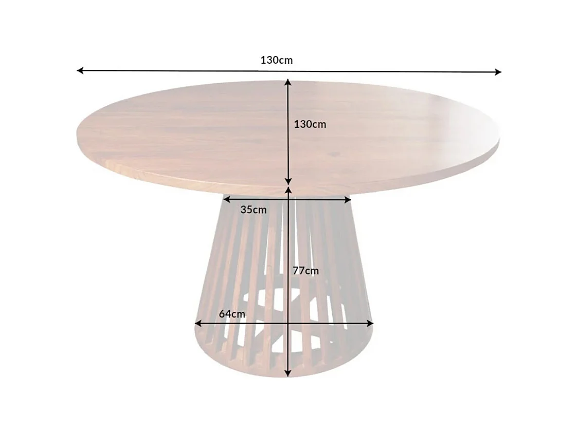 Table de salle à manger TALMA 130 cm – Plateau rond en acacia verni – Esprit rustique et chaleureux