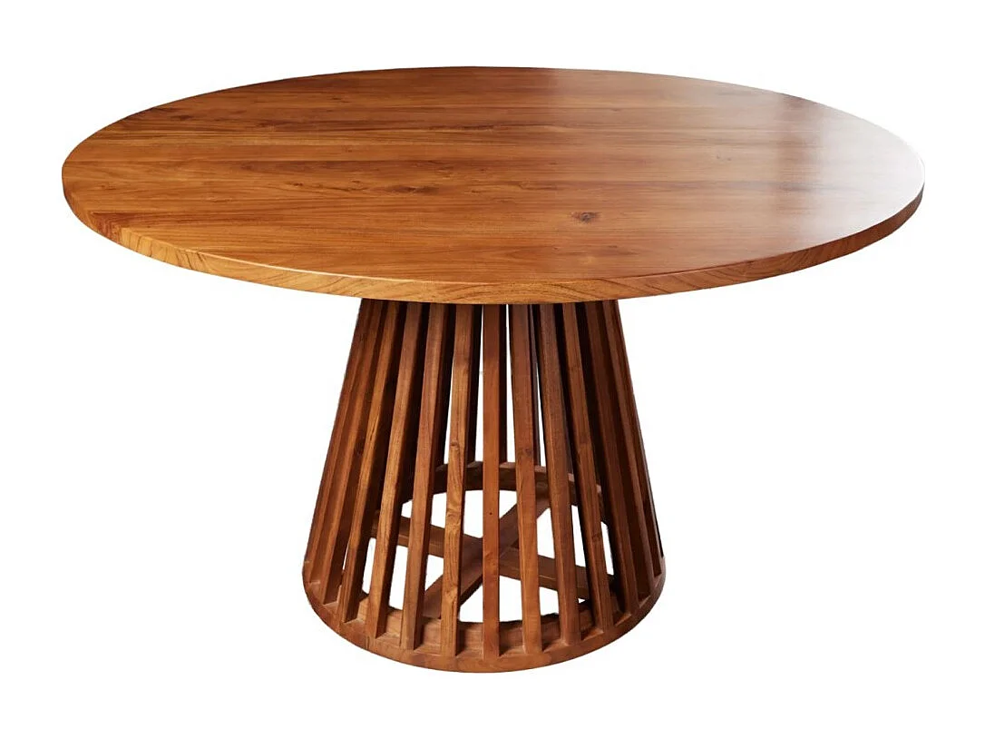 Table de salle à manger TALMA 130 cm – Plateau rond en acacia verni – Esprit rustique et chaleureux