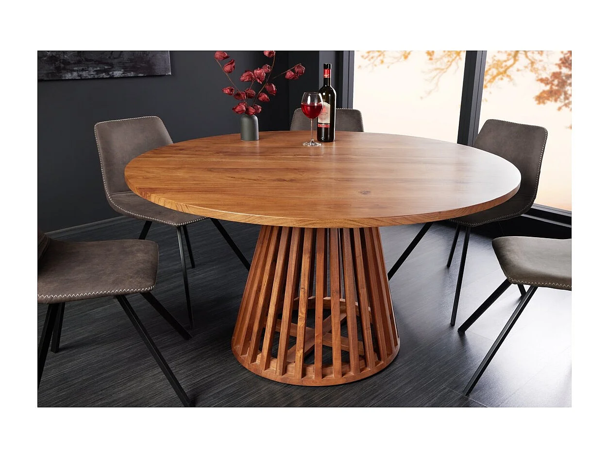 Table de salle à manger TALMA 130 cm – Plateau rond en acacia verni – Esprit rustique et chaleureux