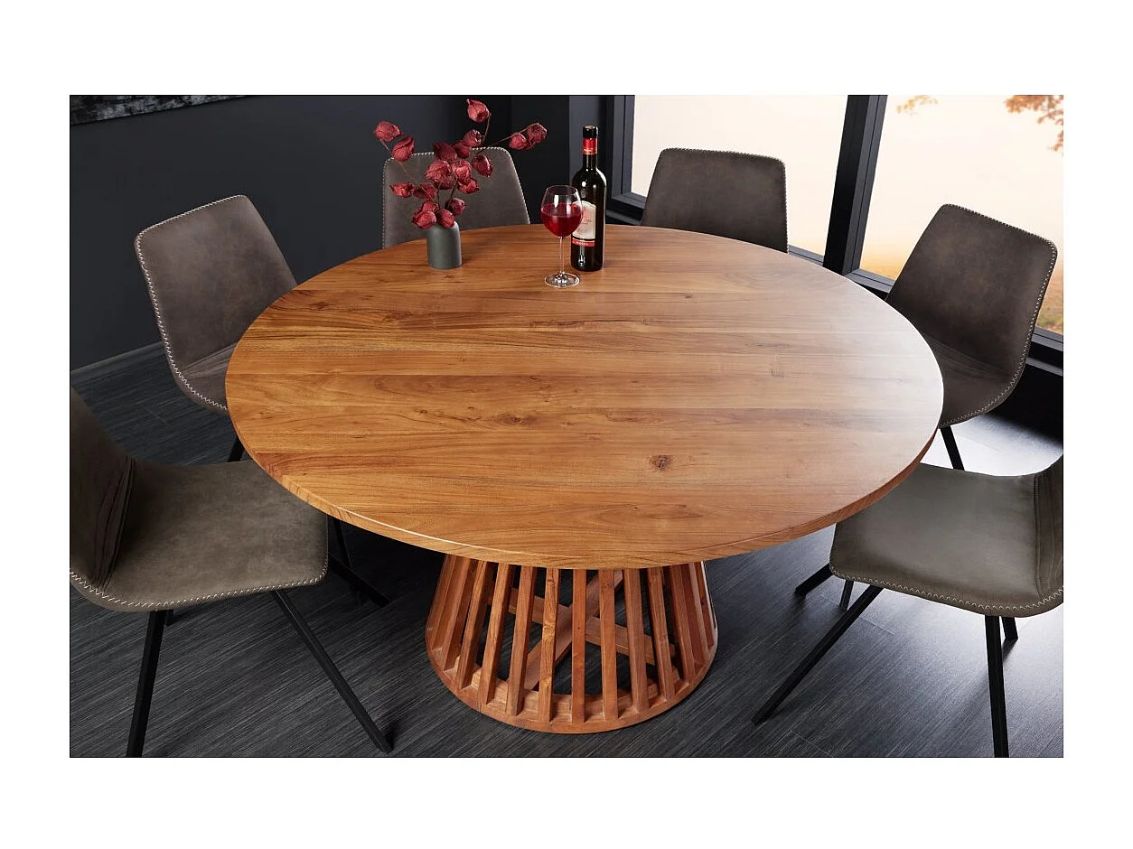 Table de salle à manger TALMA 130 cm – Plateau rond en acacia verni – Esprit rustique et chaleureux