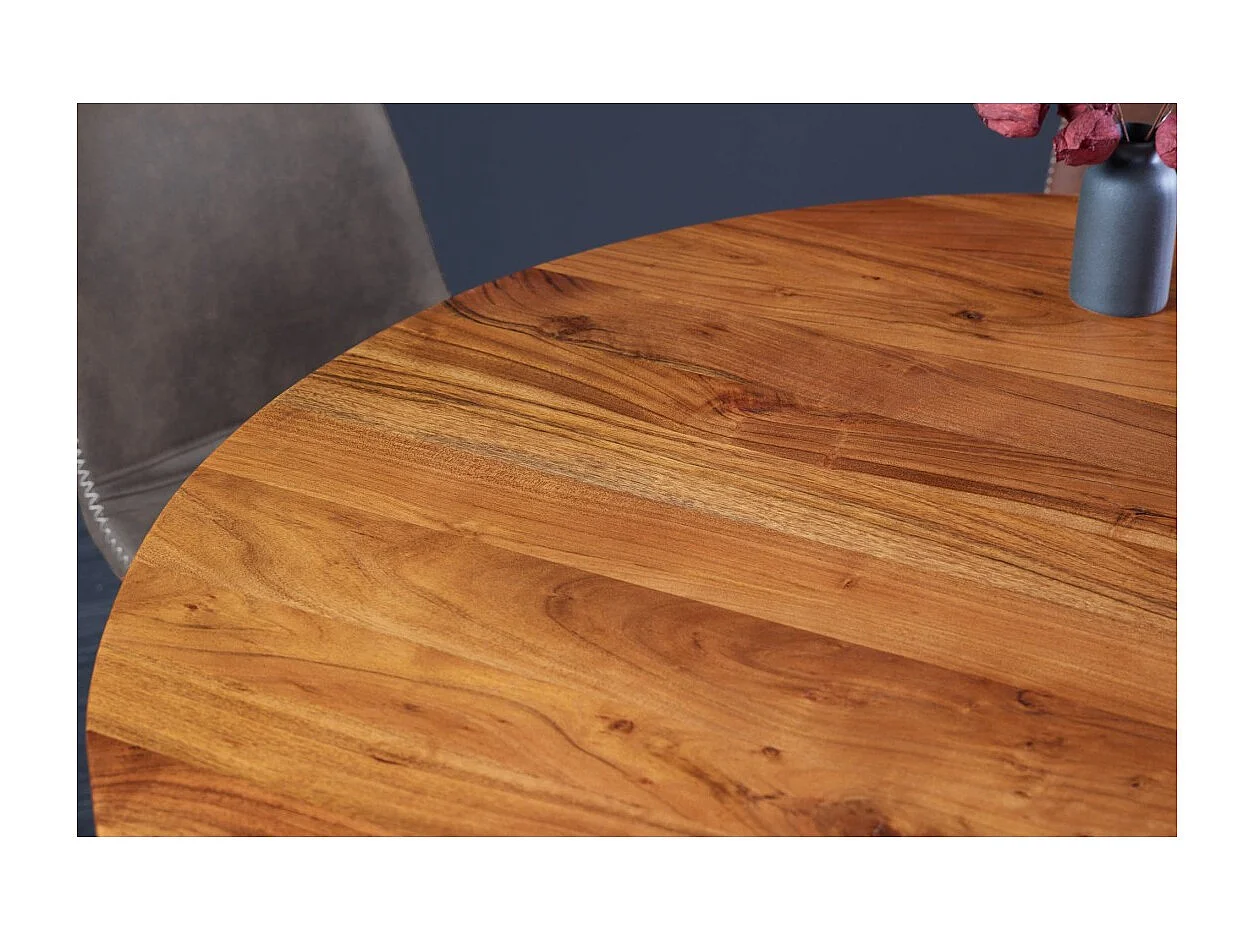 Table de salle à manger TALMA 130 cm – Plateau rond en acacia verni – Esprit rustique et chaleureux