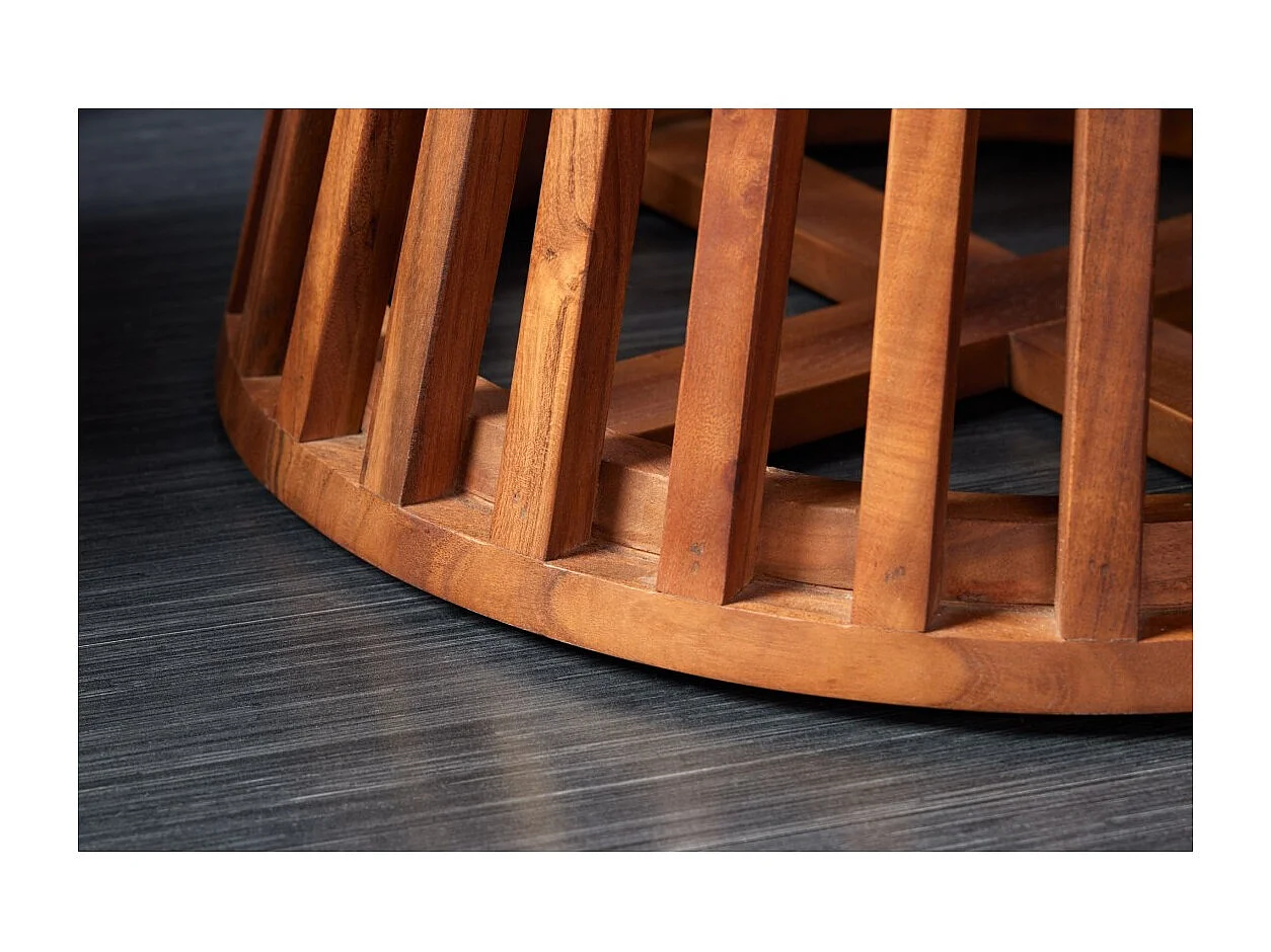 Table de salle à manger TALMA 130 cm – Plateau rond en acacia verni – Esprit rustique et chaleureux