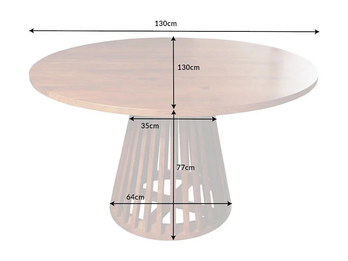 Table de salle à manger TALMA 130 cm – Plateau rond en acacia verni – Esprit rustique et chaleureux