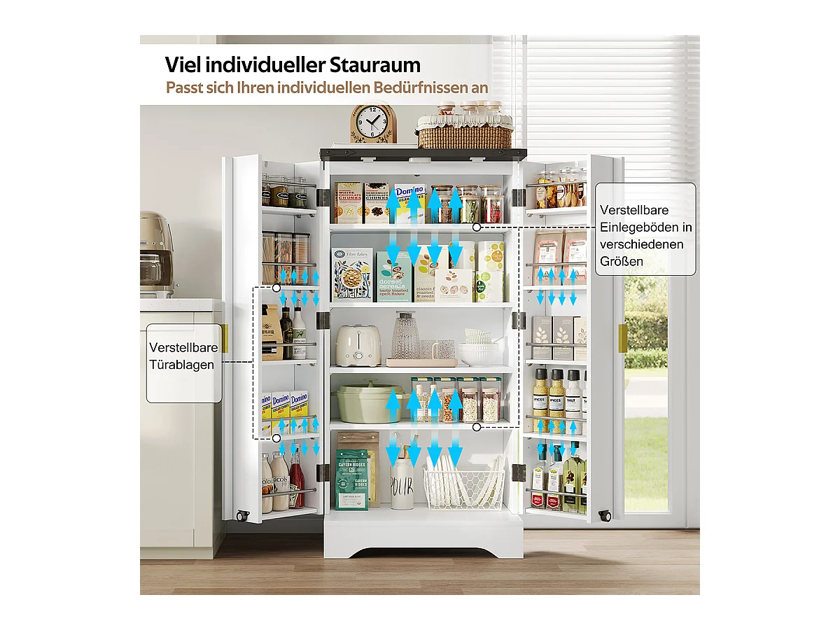 Küchenschrank mit LED-Sensorlicht und Gewürzregal Buffetschrank Sideboard 120 x 60,5 x 40 cm Weiß