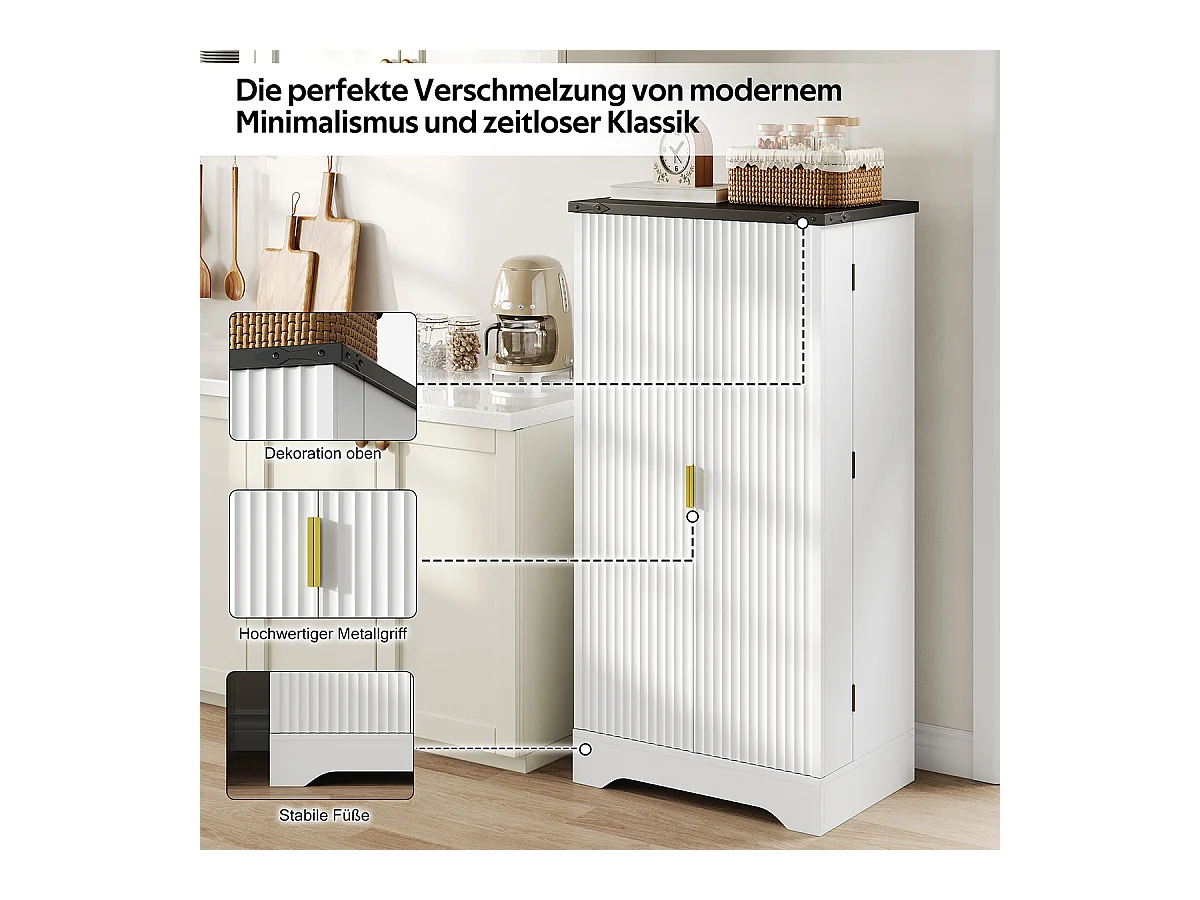 Küchenschrank mit LED-Sensorlicht und Gewürzregal Buffetschrank Sideboard 120 x 60,5 x 40 cm Weiß