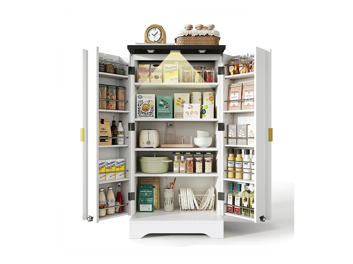 Küchenschrank mit LED-Sensorlicht und Gewürzregal Buffetschrank Sideboard 120 x 60,5 x 40 cm Weiß