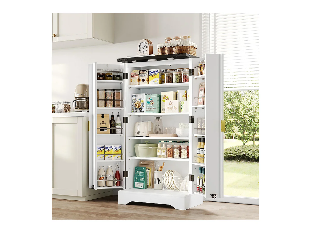 Küchenschrank mit LED-Sensorlicht und Gewürzregal Buffetschrank Sideboard 120 x 60,5 x 40 cm Weiß