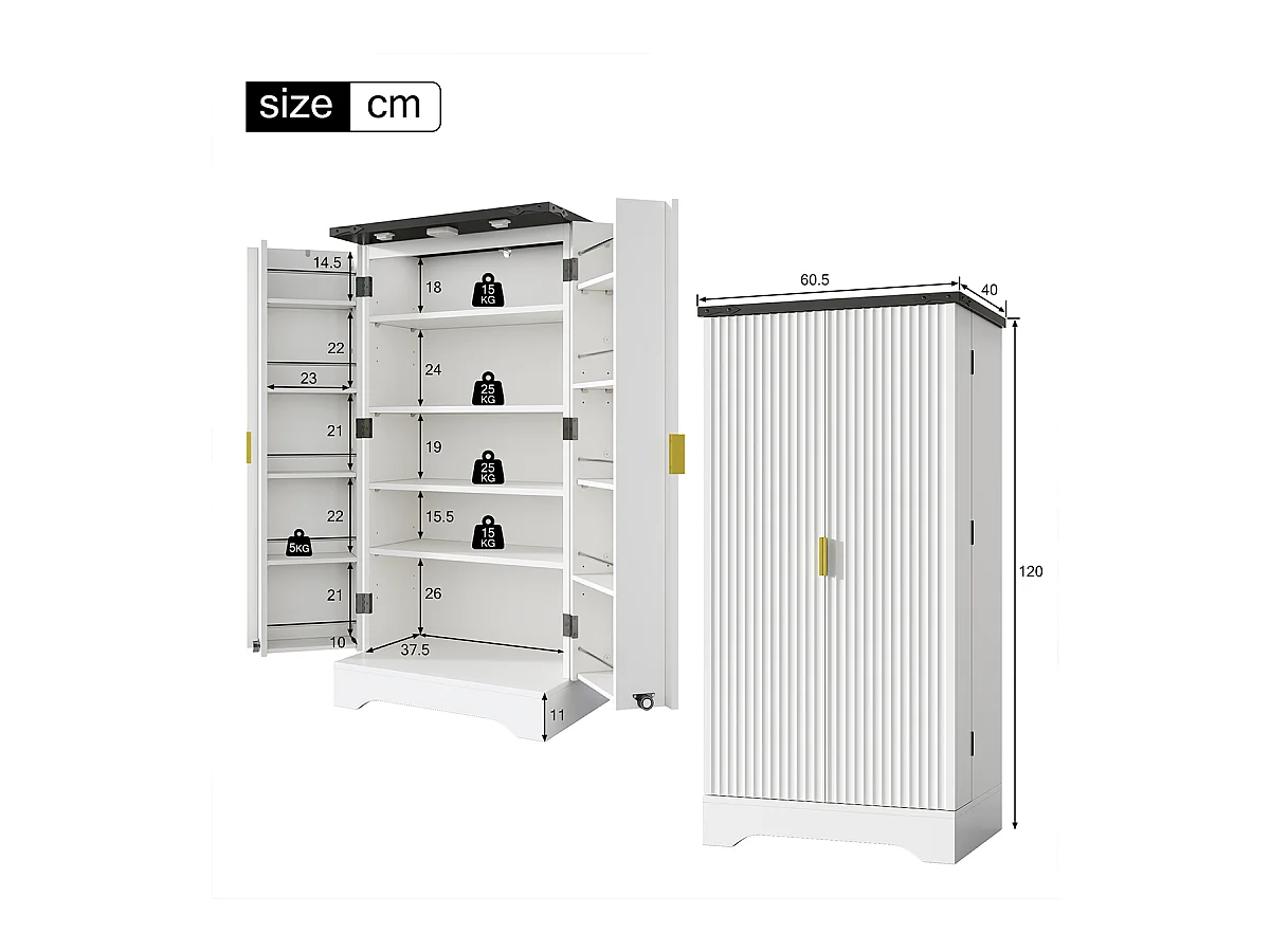 Küchenschrank mit LED-Sensorlicht und Gewürzregal Buffetschrank Sideboard 120 x 60,5 x 40 cm Weiß