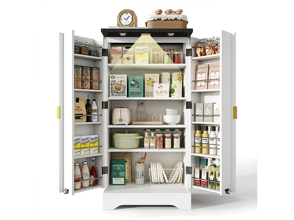 Küchenschrank mit LED-Sensorlicht und Gewürzregal Buffetschrank Sideboard 120 x 60,5 x 40 cm Weiß