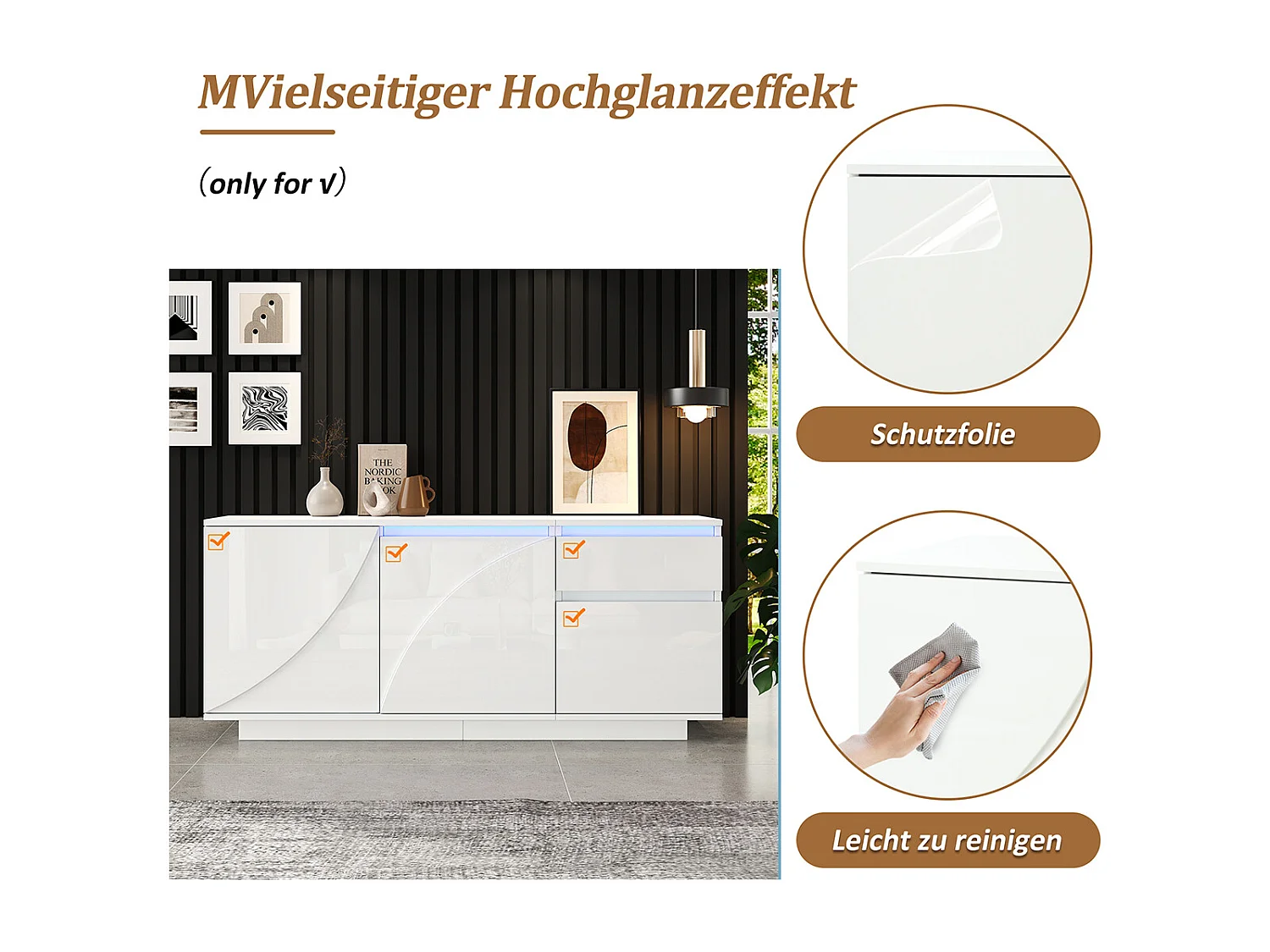 Sideboard mit LED und Verstellbaren Einlegeböden Aufbewahrungsschrank Wohnzimmerschrank 140*40*60cm Weiß