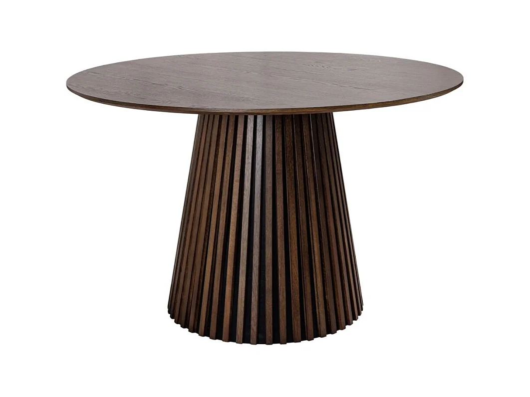Table de salle à manger KANOVA 120 cm – Plateau rond en chêne foncé et pied central design – Style contemporain