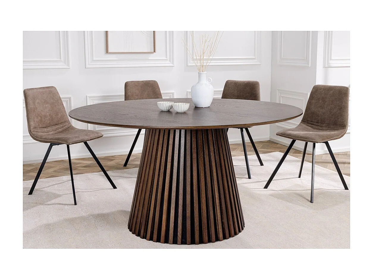 Table de salle à manger KANOVA 120 cm – Plateau rond en chêne foncé et pied central design – Style contemporain