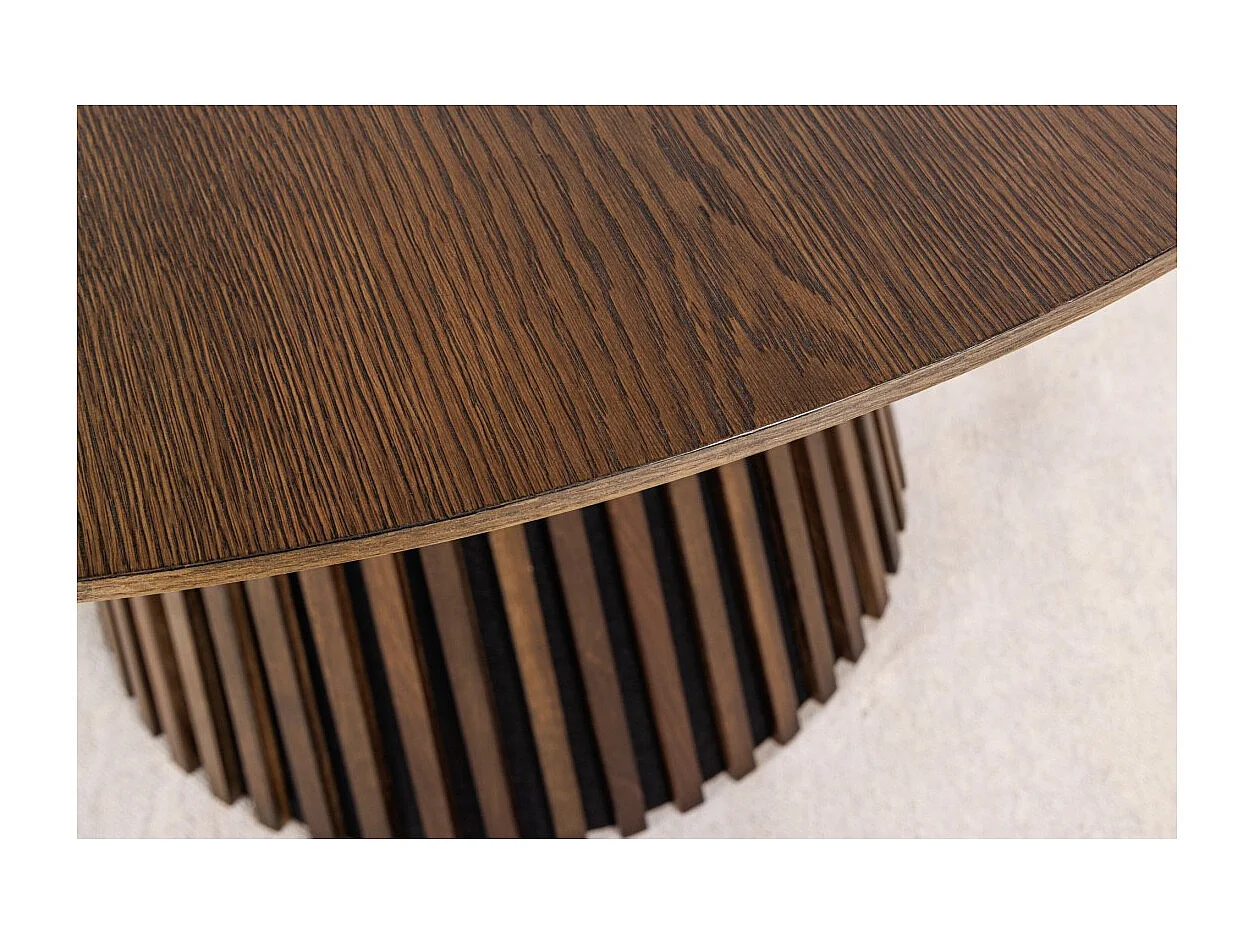 Table de salle à manger KANOVA 120 cm – Plateau rond en chêne foncé et pied central design – Style contemporain