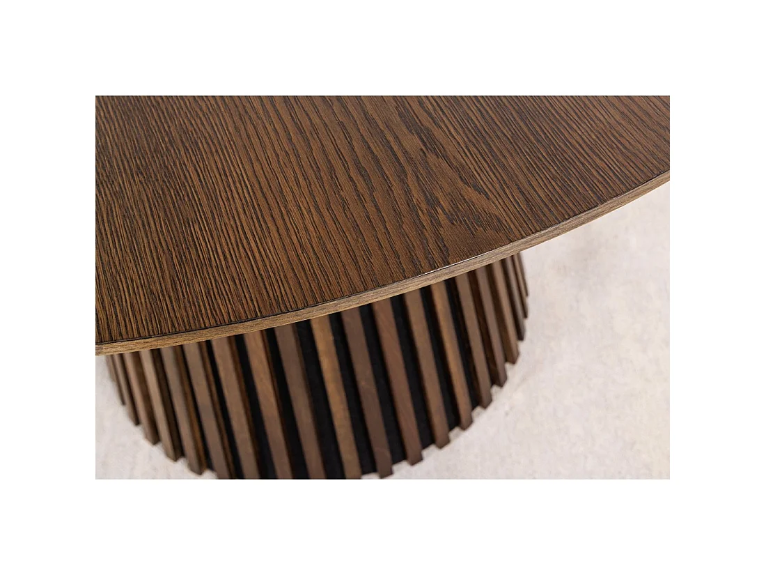 Table de salle à manger KANOVA 120 cm – Plateau rond en chêne foncé et pied central design – Style contemporain