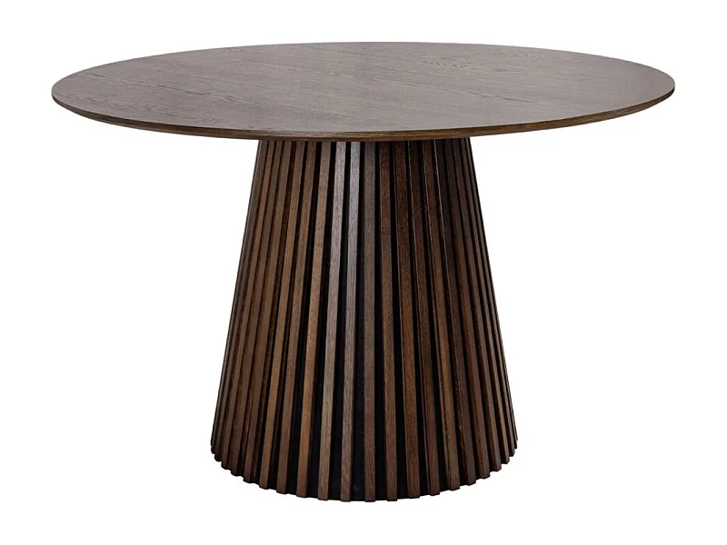 Table de salle à manger KANOVA 120 cm – Plateau rond en chêne foncé et pied central design – Style contemporain
