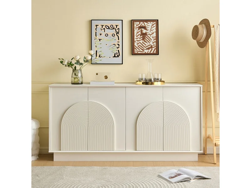 Sideboard mit gewölbten Türen, Kommode 4-Türiger Aufbewahrungsschrank für Wohnzimmer & Esszimmer