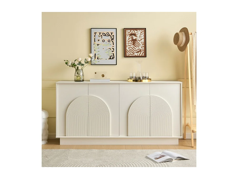Sideboard mit gewölbten Türen, Kommode 4-Türiger Aufbewahrungsschrank für Wohnzimmer & Esszimmer