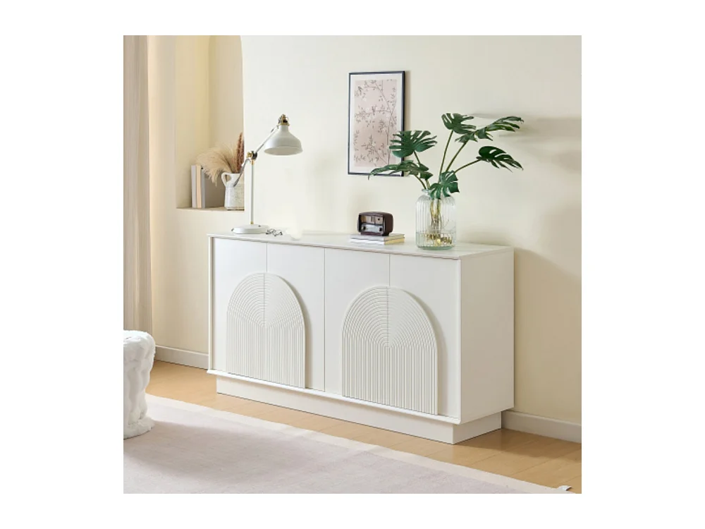 Sideboard mit gewölbten Türen, Kommode 4-Türiger Aufbewahrungsschrank für Wohnzimmer & Esszimmer