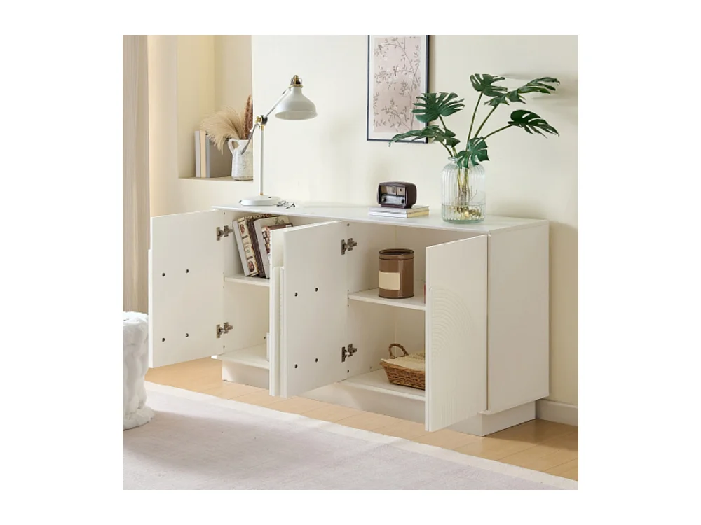 Sideboard mit gewölbten Türen, Kommode 4-Türiger Aufbewahrungsschrank für Wohnzimmer & Esszimmer