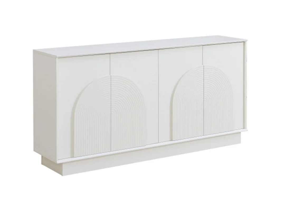 Sideboard mit gewölbten Türen, Kommode 4-Türiger Aufbewahrungsschrank für Wohnzimmer & Esszimmer