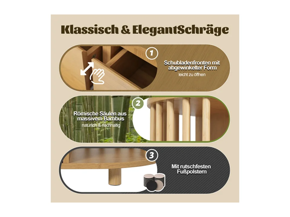 Kommode, Sideboard, 6 Schubladen & offene Regale, Höhenverstellbare Füße, Wohnzimmerunterschrank H75/B160/T40 cm