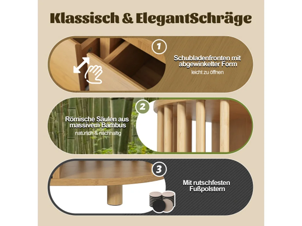 Kommode, Sideboard, 6 Schubladen & offene Regale, Höhenverstellbare Füße, Wohnzimmerunterschrank H75/B160/T40 cm