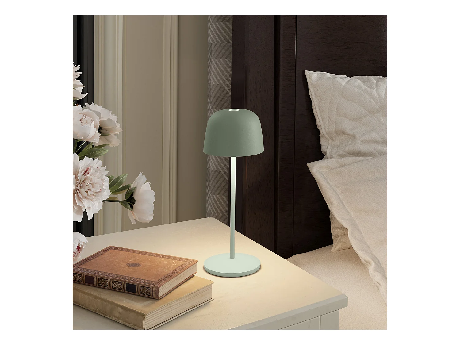 6 lampes avec plateau de chargement SOPHIA Vert olive Aluminium H28cm