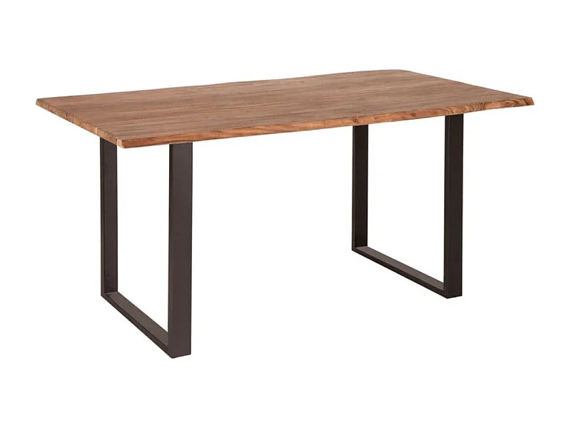 Table ARKAYA 160 cm – Plateau en bois d'acacia sauvage verni et pieds en métal noir en U – Style industriel