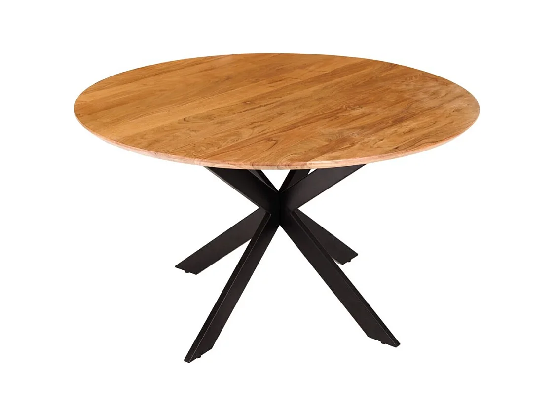 Table de salle à manger SOLARA 130 cm – Plateau rond en acacia massif et pieds métal noir – Style industriel chic