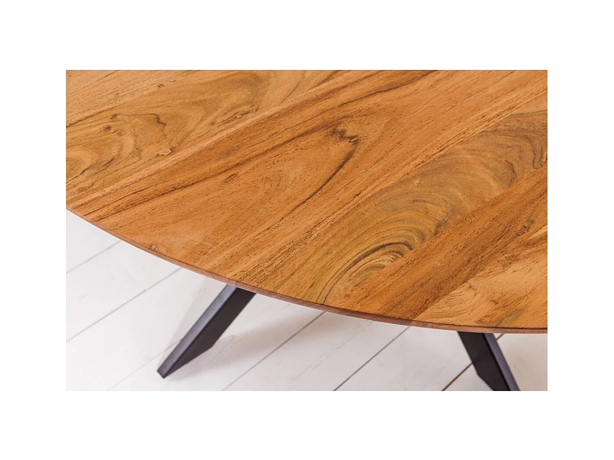 Table de salle à manger SOLARA 130 cm – Plateau rond en acacia massif et pieds métal noir – Style industriel chic