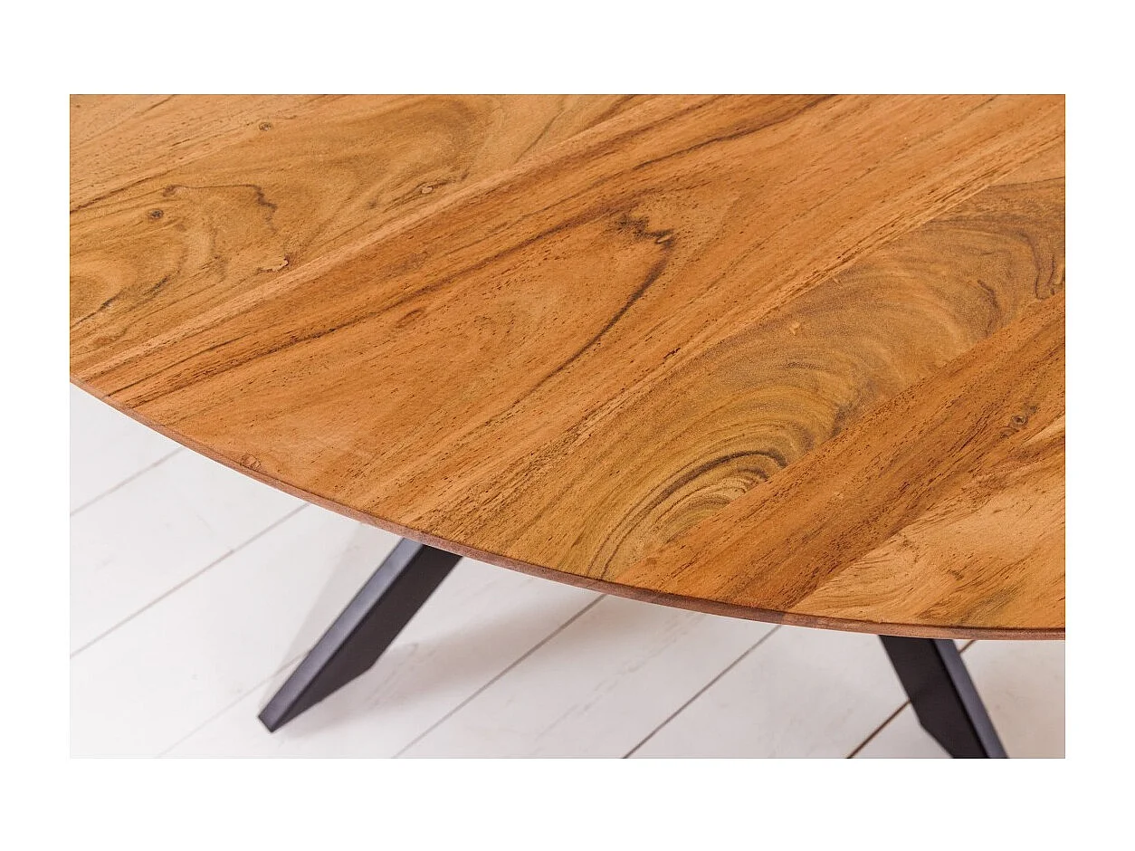 Table de salle à manger SOLARA 130 cm – Plateau rond en acacia massif et pieds métal noir – Style industriel chic