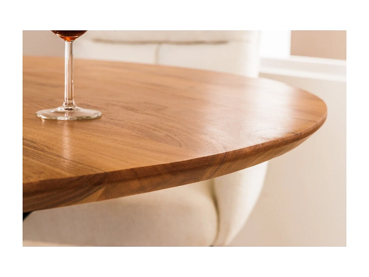 Table de salle à manger SOLARA 130 cm – Plateau rond en acacia massif et pieds métal noir – Style industriel chic