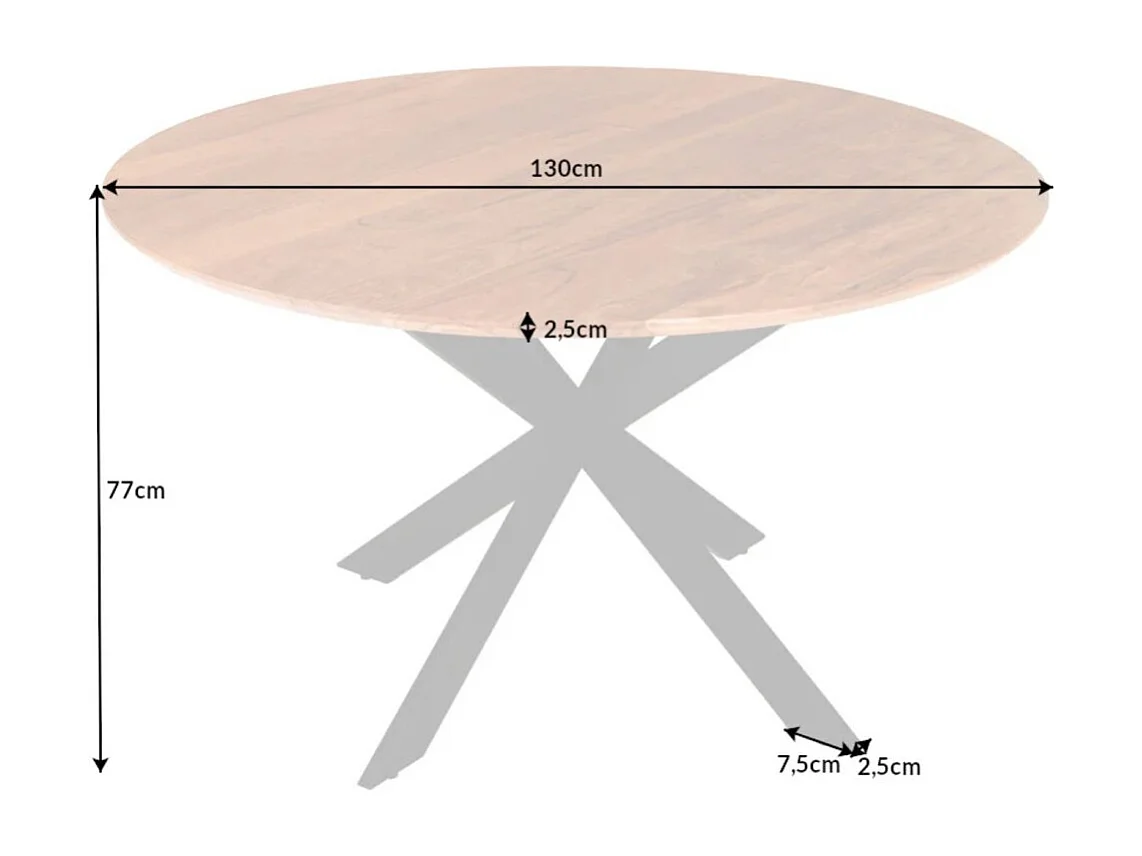 Table de salle à manger SOLARA 130 cm – Plateau rond en acacia massif et pieds métal noir – Style industriel chic