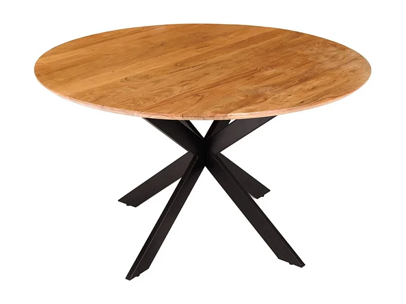 Table de salle à manger SOLARA 130 cm – Plateau rond en acacia massif et pieds métal noir – Style industriel chic