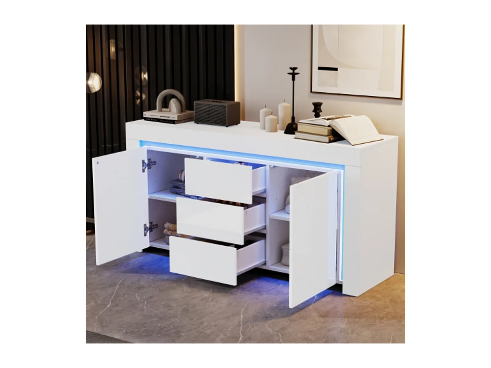 Kommode mit 3 Schubladen,2 Türen, Hochglanz Beistellschrank mit LED-Lichtleiste,Sideboard mit Stauraum,für Flure, Wohnzimmer 140*40*65cm