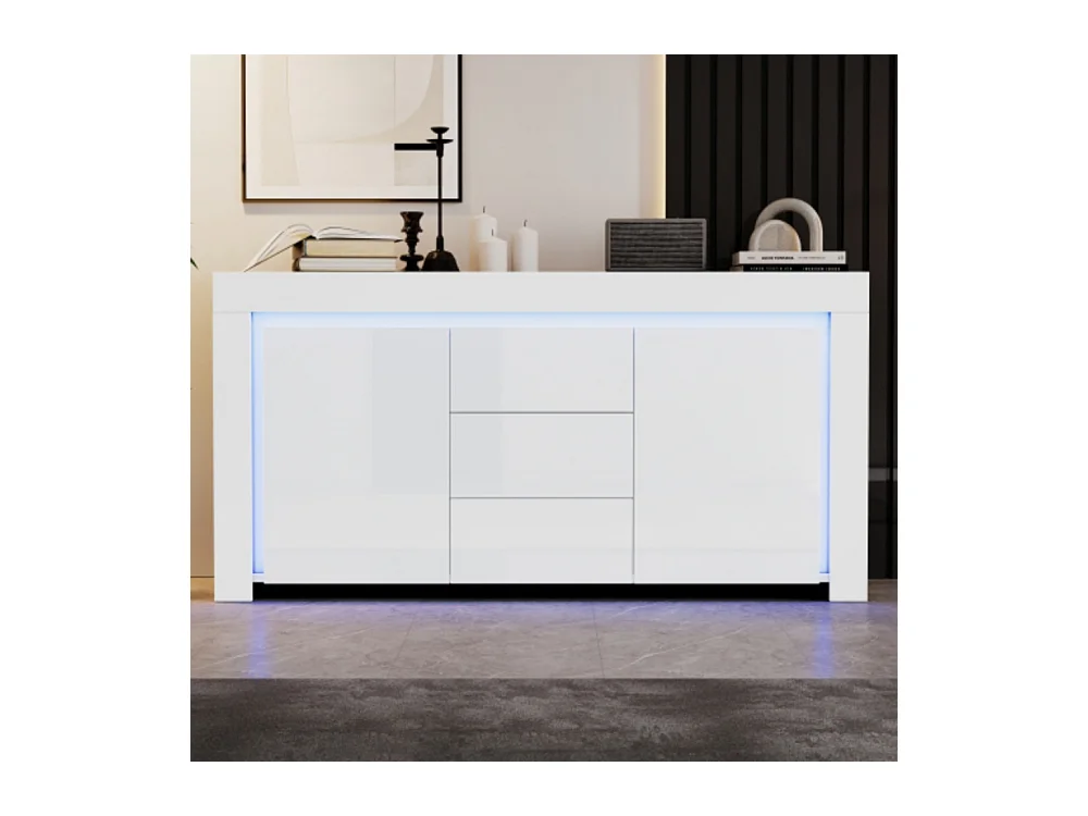 Kommode mit 3 Schubladen,2 Türen, Hochglanz Beistellschrank mit LED-Lichtleiste,Sideboard mit Stauraum,für Flure, Wohnzimmer 140*40*65cm
