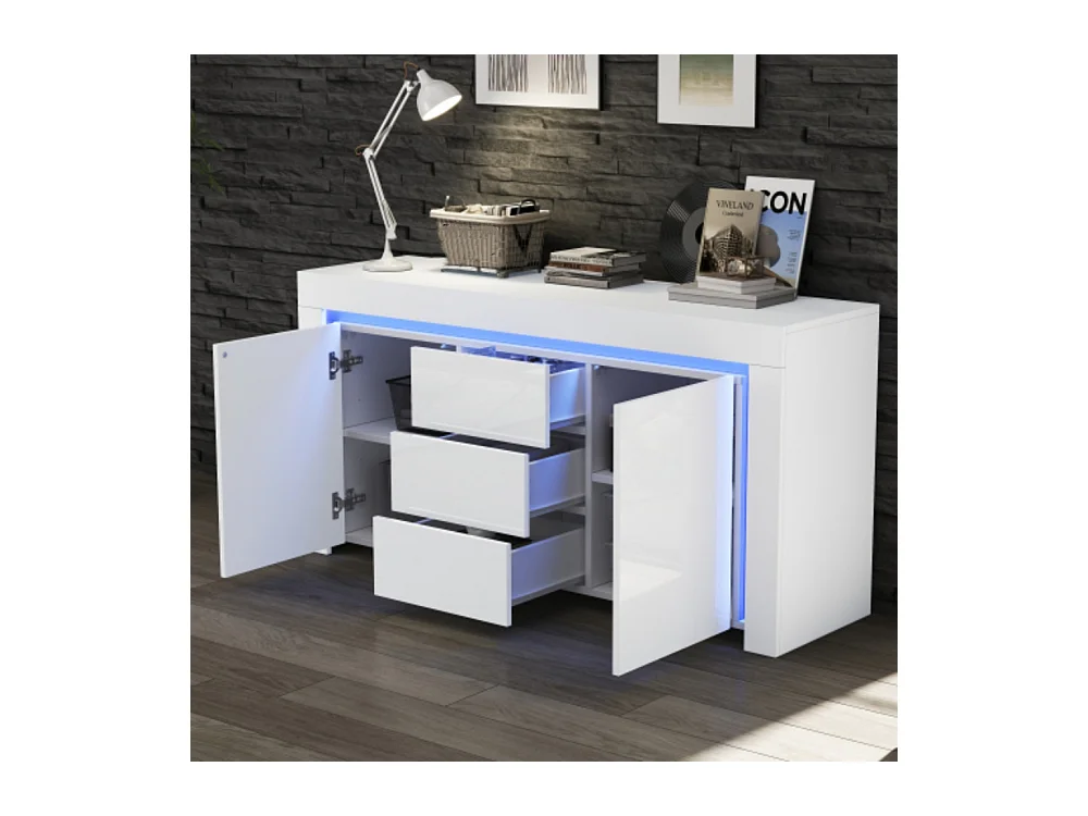 Kommode mit 3 Schubladen,2 Türen, Hochglanz Beistellschrank mit LED-Lichtleiste,Sideboard mit Stauraum,für Flure, Wohnzimmer 140*40*65cm