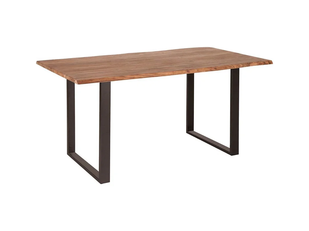 Table de salle à manger ARKAYA 140 cm – Plateau en bois massif d'acacia verni et pieds en U métal noir – Style industriel