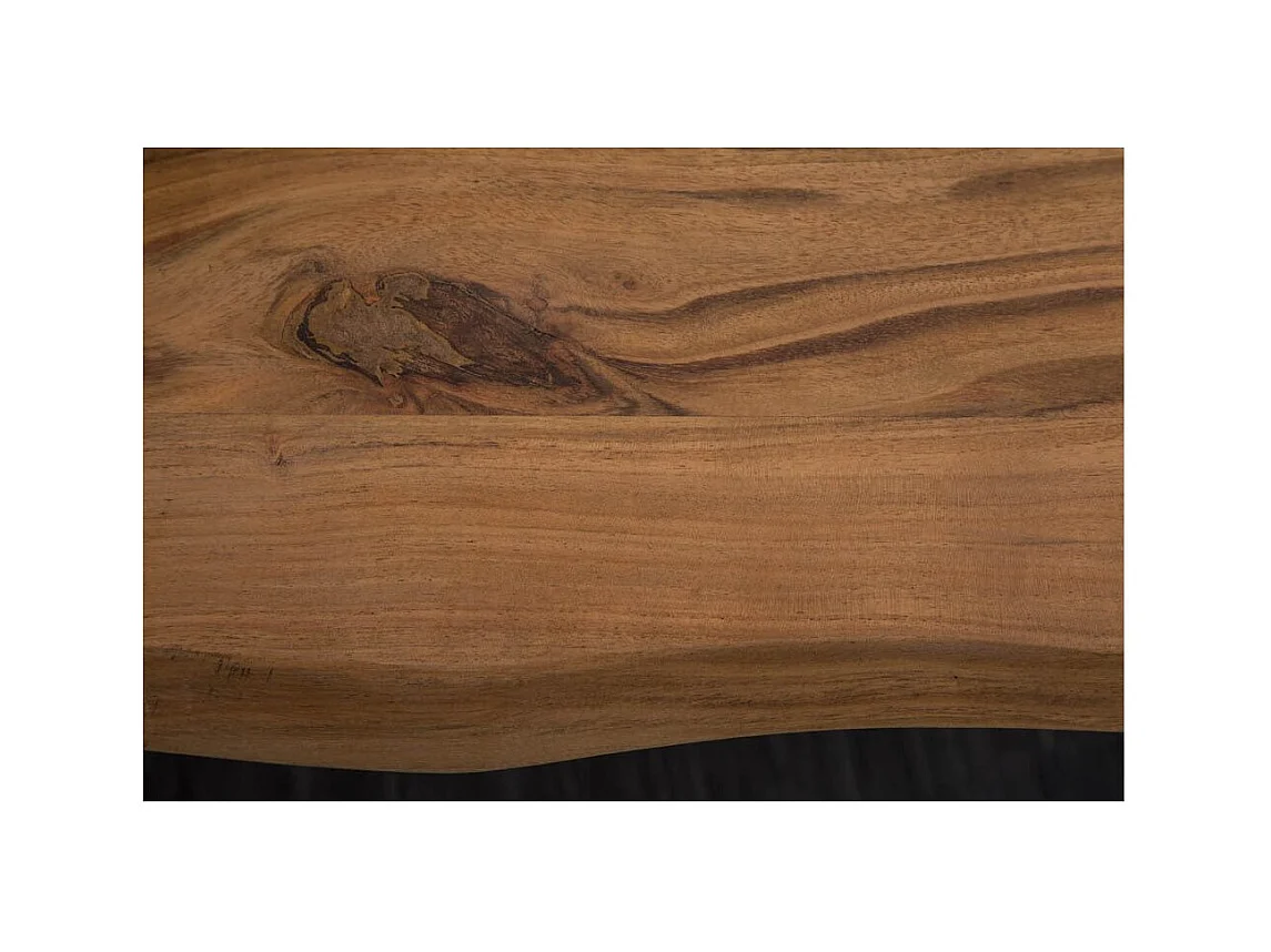 Table de salle à manger ARKAYA 140 cm – Plateau en bois massif d'acacia verni et pieds en U métal noir – Style industriel