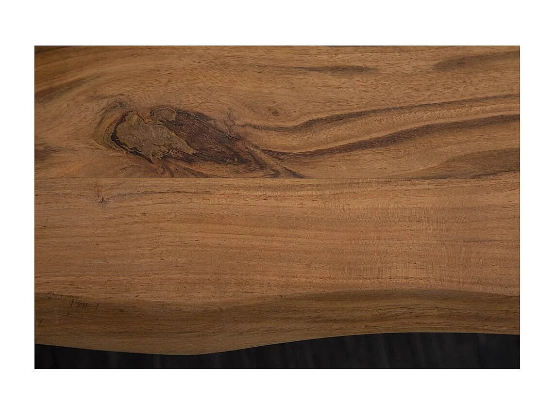 Table de salle à manger ARKAYA 140 cm – Plateau en bois massif d'acacia verni et pieds en U métal noir – Style industriel