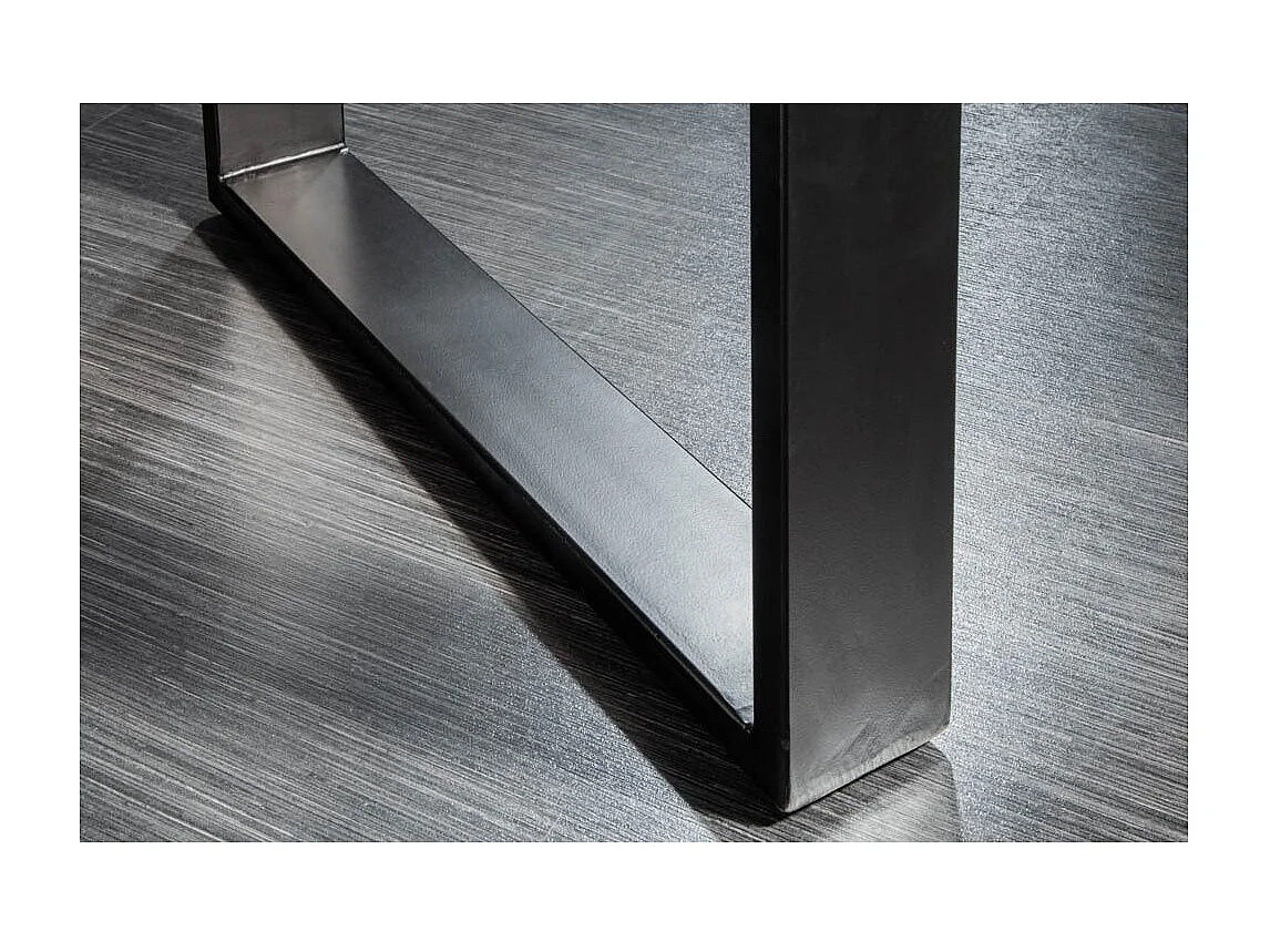 Table de salle à manger ARKAYA 140 cm – Plateau en bois massif d'acacia verni et pieds en U métal noir – Style industriel