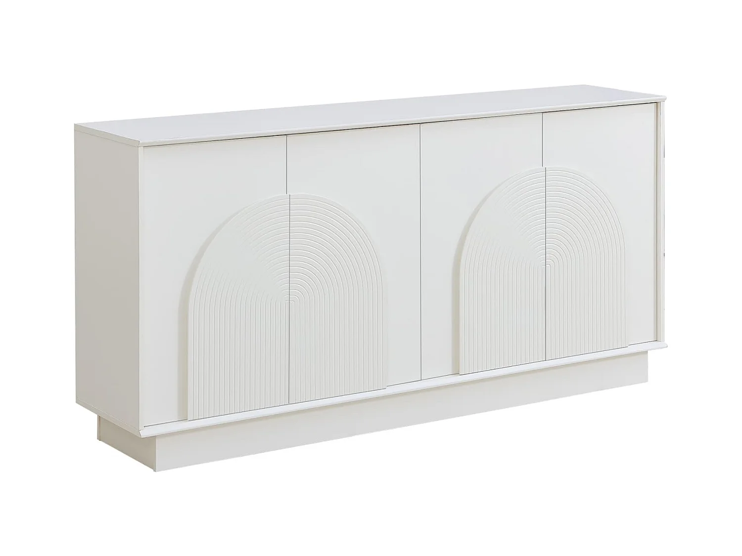 Moderner weißer Sideboard mit gewölbten Türen–4-Türiger Aufbewahrungsschrank,MDF-Konstruktion mit matter Oberfläche,funktionale Aufbewahrungslösung