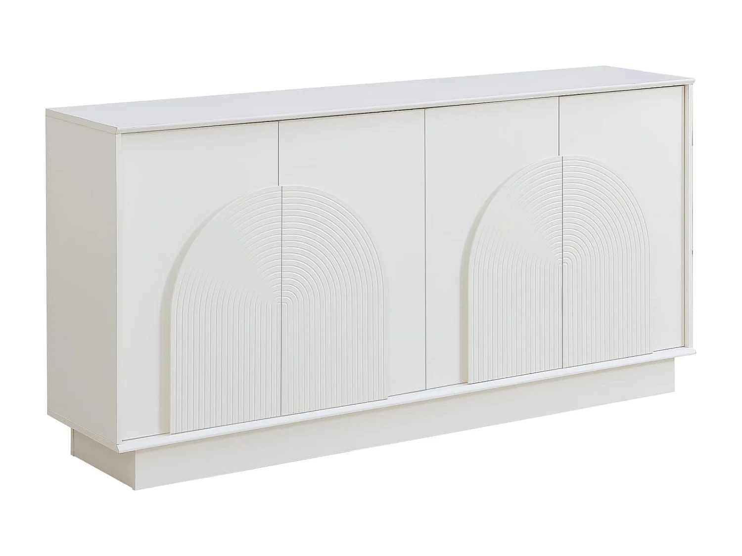 Moderner weißer Sideboard mit gewölbten Türen–4-Türiger Aufbewahrungsschrank,MDF-Konstruktion mit matter Oberfläche,funktionale Aufbewahrungslösung