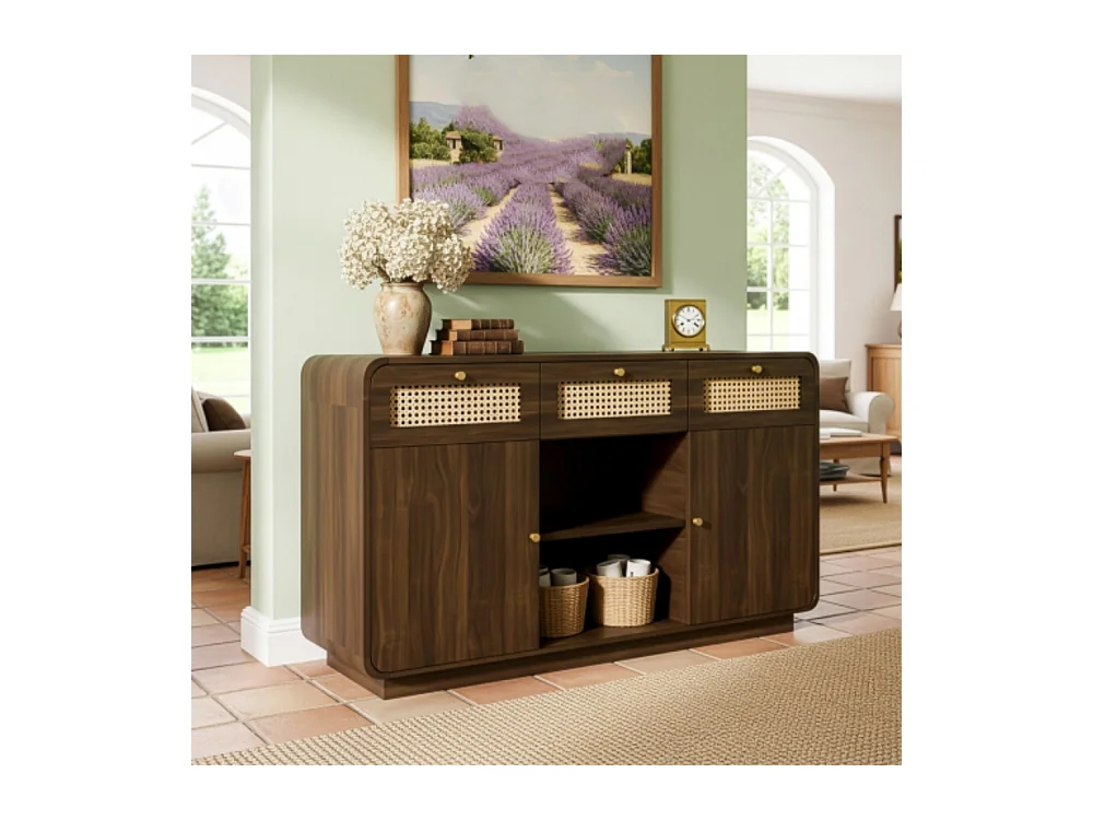 Kommode, Sideboard, Schubladenschrank 3 Schubladen + 2 Schränke + offenes Regal, Höhenverstellbare Einlegeböden, H85/B120/T40 cm
