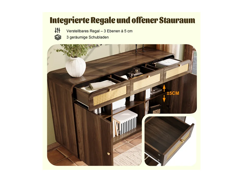 Kommode, Sideboard, Schubladenschrank 3 Schubladen + 2 Schränke + offenes Regal, Höhenverstellbare Einlegeböden, H85/B120/T40 cm