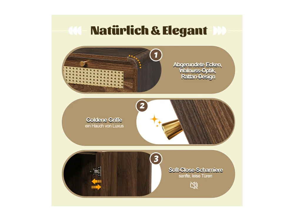 Kommode, Sideboard, Schubladenschrank 3 Schubladen + 2 Schränke + offenes Regal, Höhenverstellbare Einlegeböden, H85/B120/T40 cm