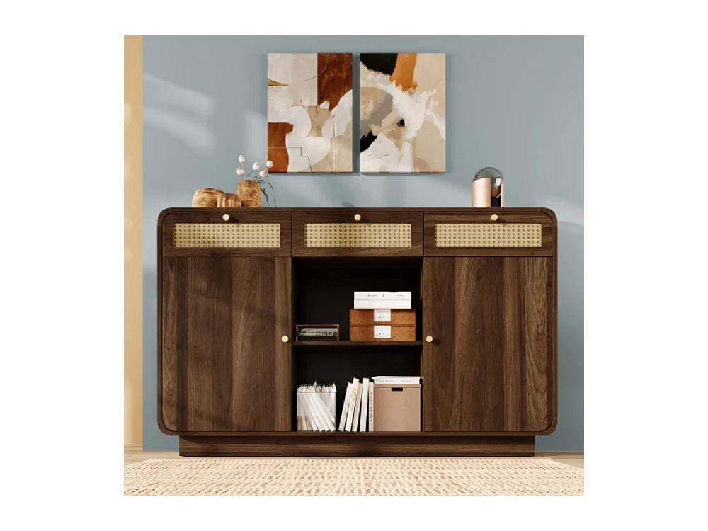 Kommode, Sideboard, Schubladenschrank 3 Schubladen + 2 Schränke + offenes Regal, Höhenverstellbare Einlegeböden, H85/B120/T40 cm