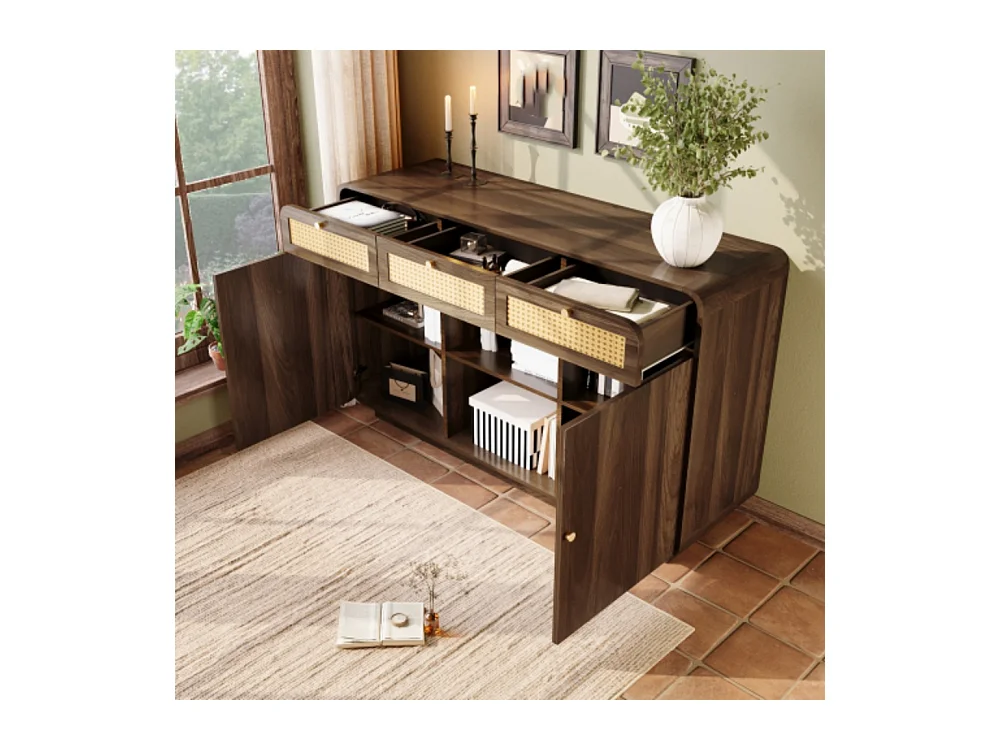 Kommode, Sideboard, Schubladenschrank 3 Schubladen + 2 Schränke + offenes Regal, Höhenverstellbare Einlegeböden, H85/B120/T40 cm