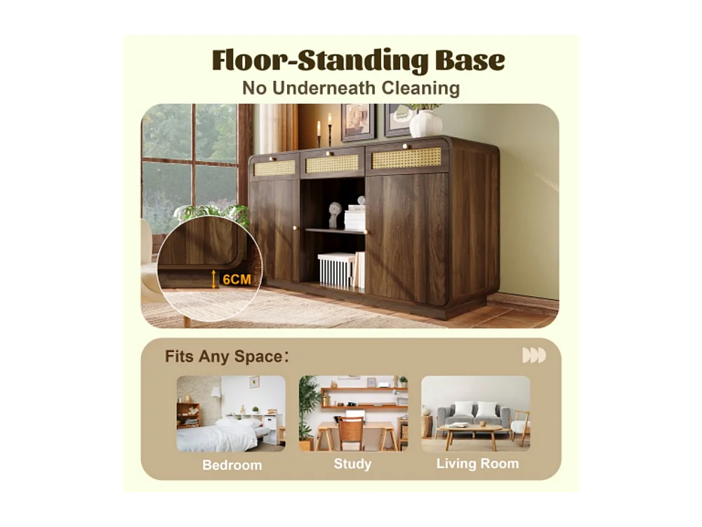 Kommode, Sideboard, Schubladenschrank 3 Schubladen + 2 Schränke + offenes Regal, Höhenverstellbare Einlegeböden, H85/B120/T40 cm