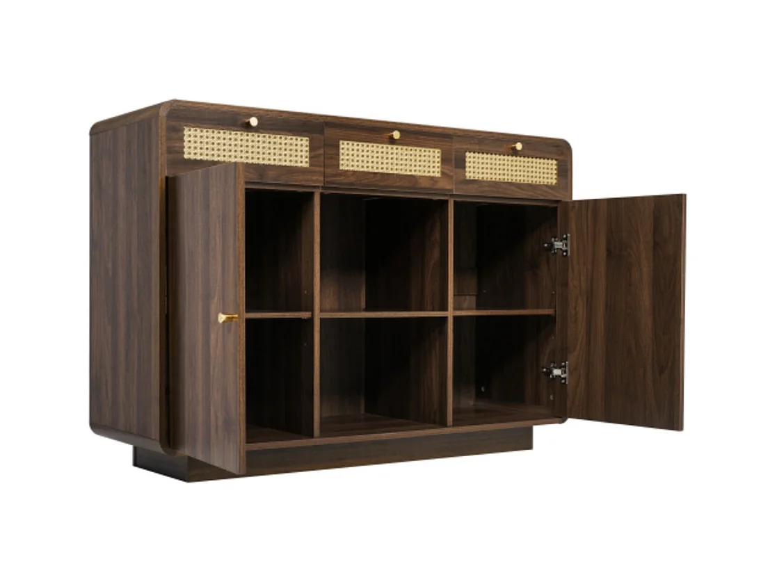 Kommode, Sideboard, Schubladenschrank 3 Schubladen + 2 Schränke + offenes Regal, Höhenverstellbare Einlegeböden, H85/B120/T40 cm